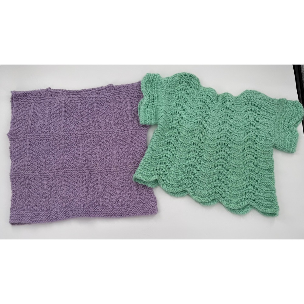 Handmade Knit Sweater Lot Purple Chevron Seafoam Green Scallop Wavy Top 2pc